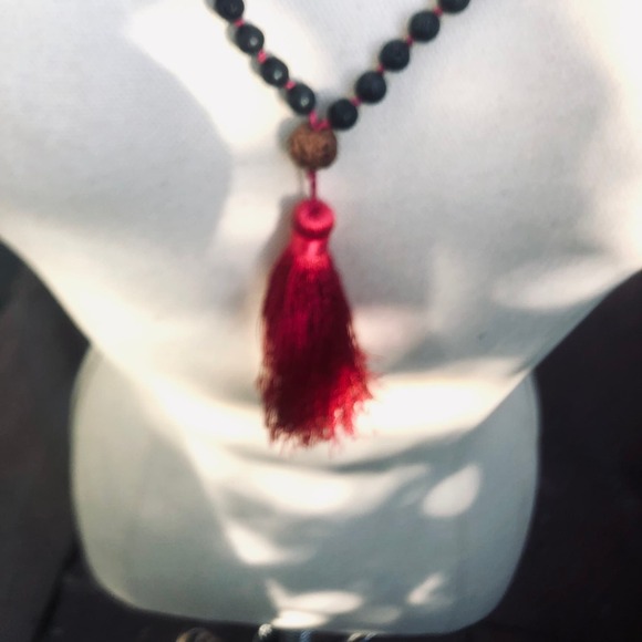 Knotted Meditation Mala Necklace Lava Beads New - Picture 6 of 6